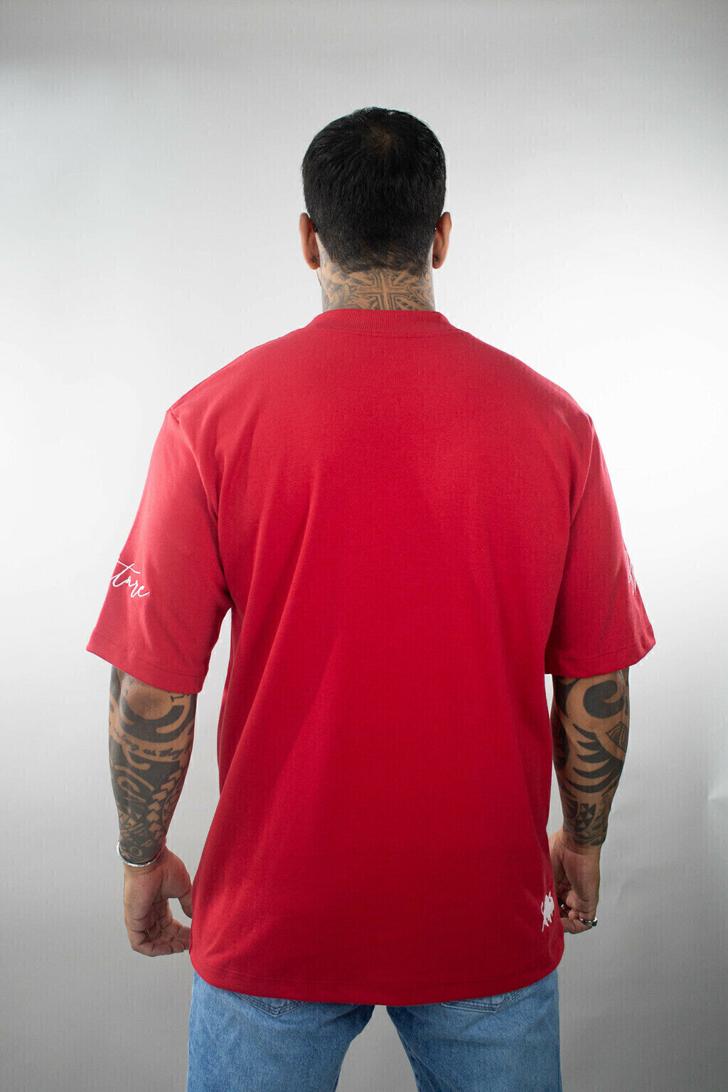 Camiseta Effel Oversized com Assinatura na Manga - Vermelha