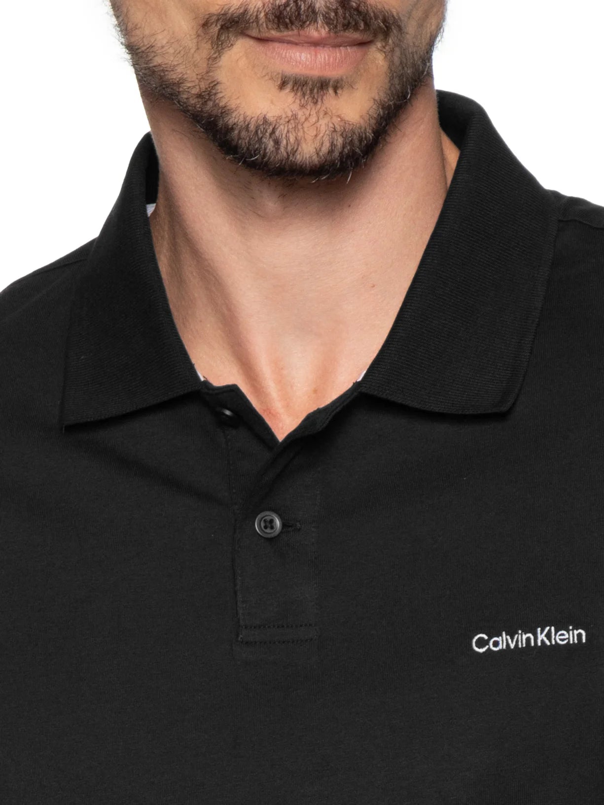 Camisa Polo Calvin Klein Masculina Básica Preta Logo Branco