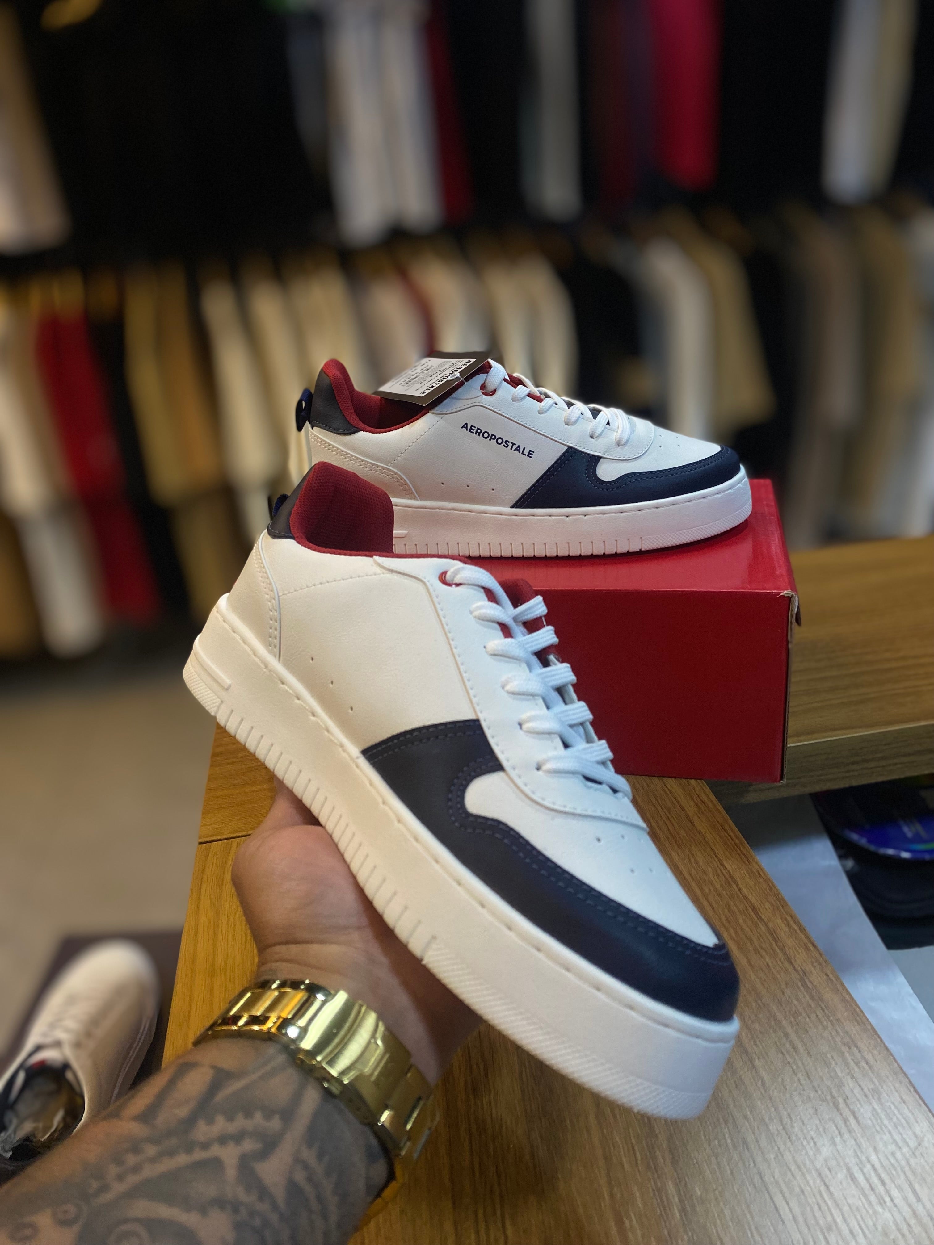 Tênis Aéropostale Casual Retrô Basket - Branco/Azul/Vermelho