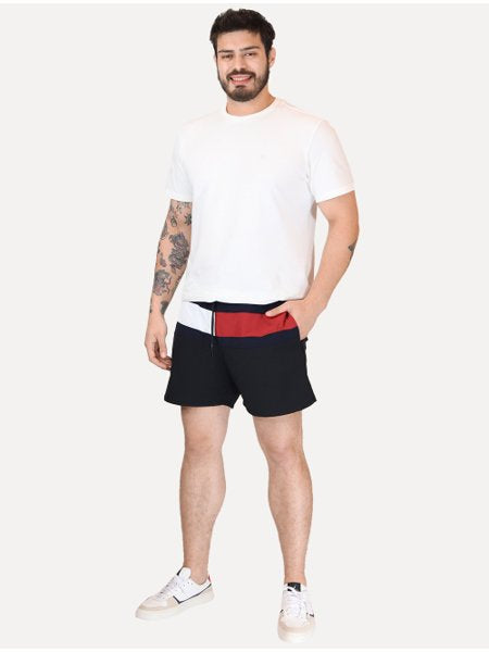 Short de Banho Tommy Hilfiger Masculino Drawstring Colorblock Bandeira Preto