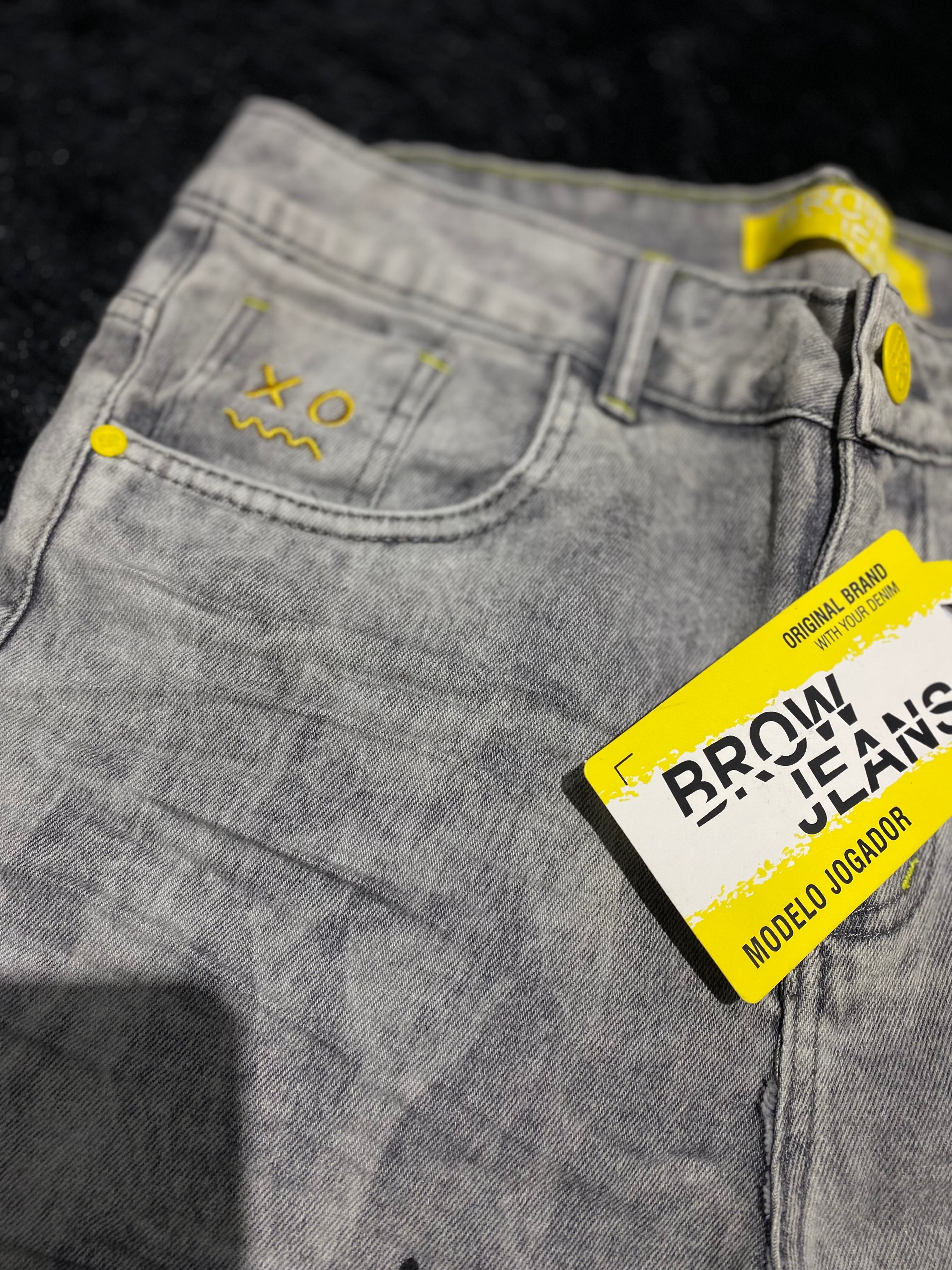 Calça Jeans Brow Jeans Skinny "Modelo Jogador" - Cinza Estonado