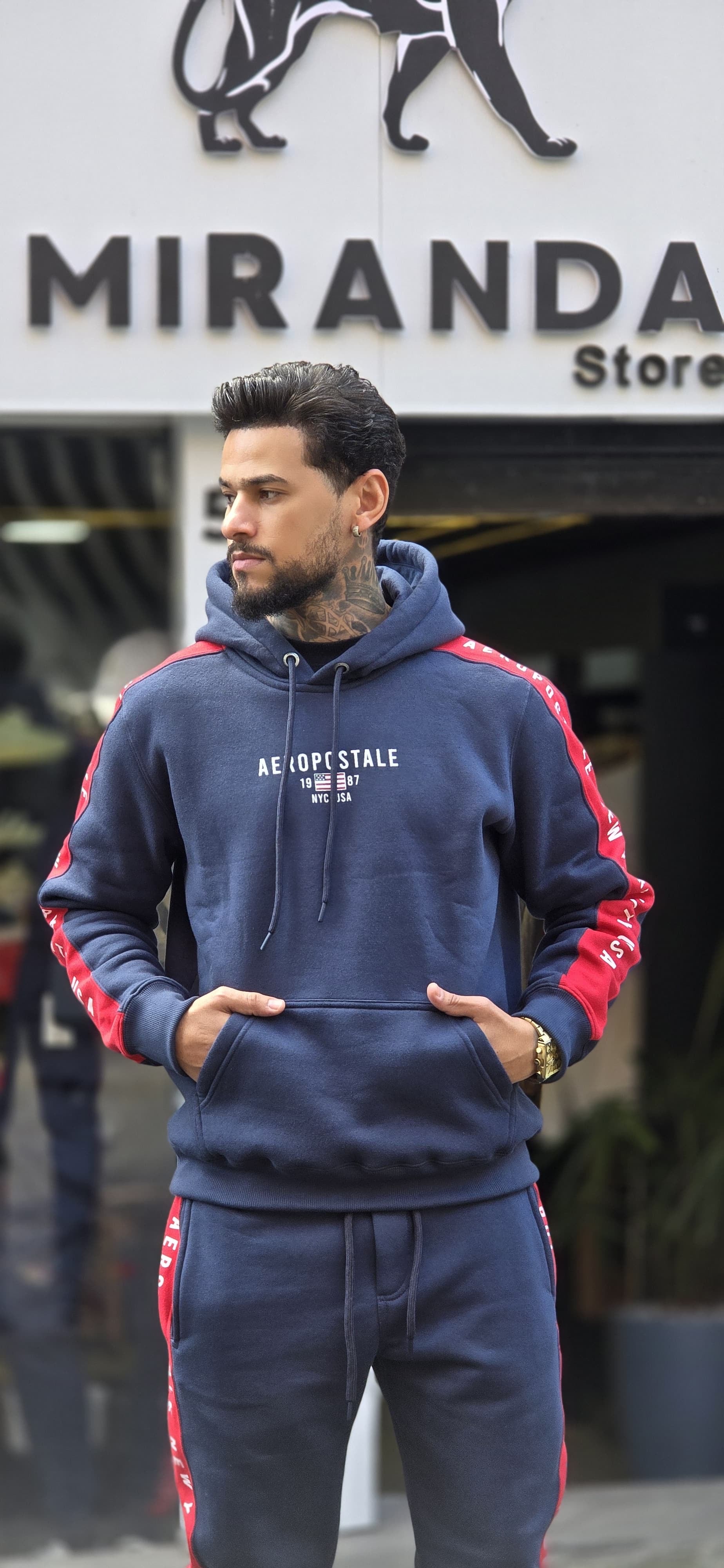 Conjunto de Moletom Aéropostale com Faixa Lateral - Azul Marinho.