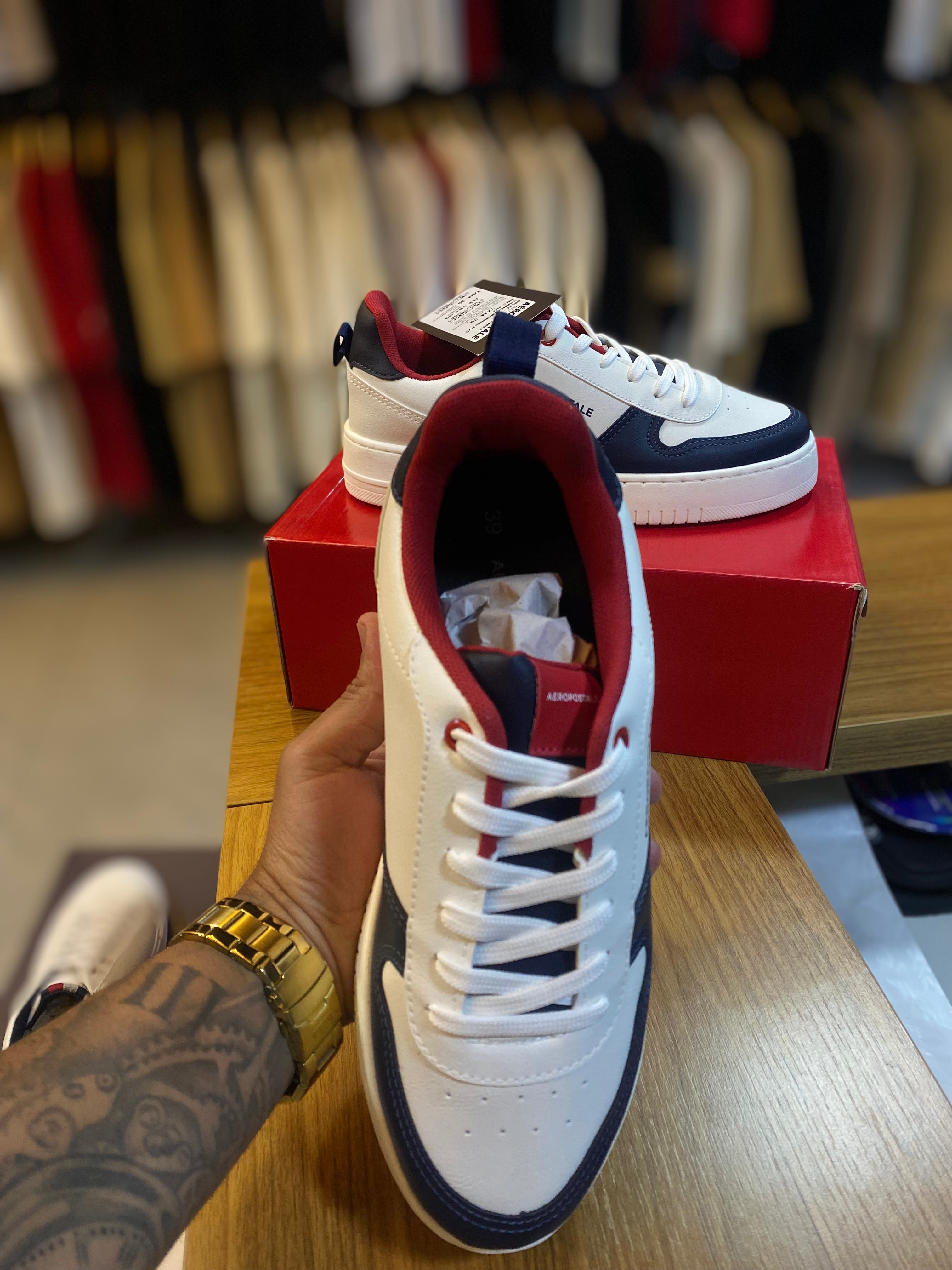 Tênis Aéropostale Casual Retrô Basket - Branco/Azul/Vermelho