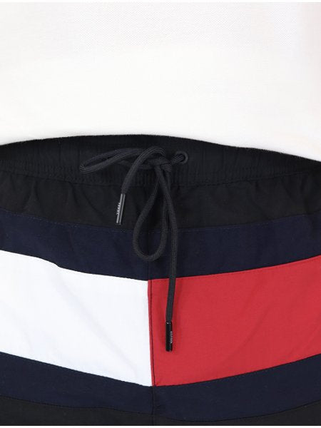 Short de Banho Tommy Hilfiger Masculino Drawstring Colorblock Bandeira Preto