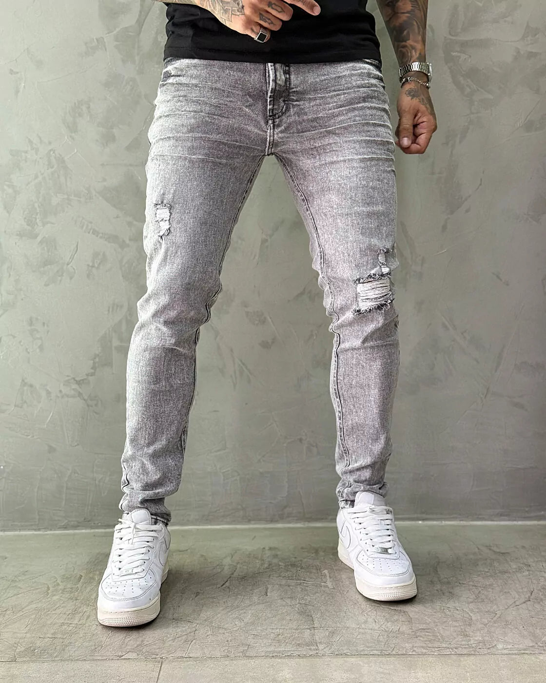 Calça Jeans Jay Jones Masculina Skinny Destroyed Estonada Cinza