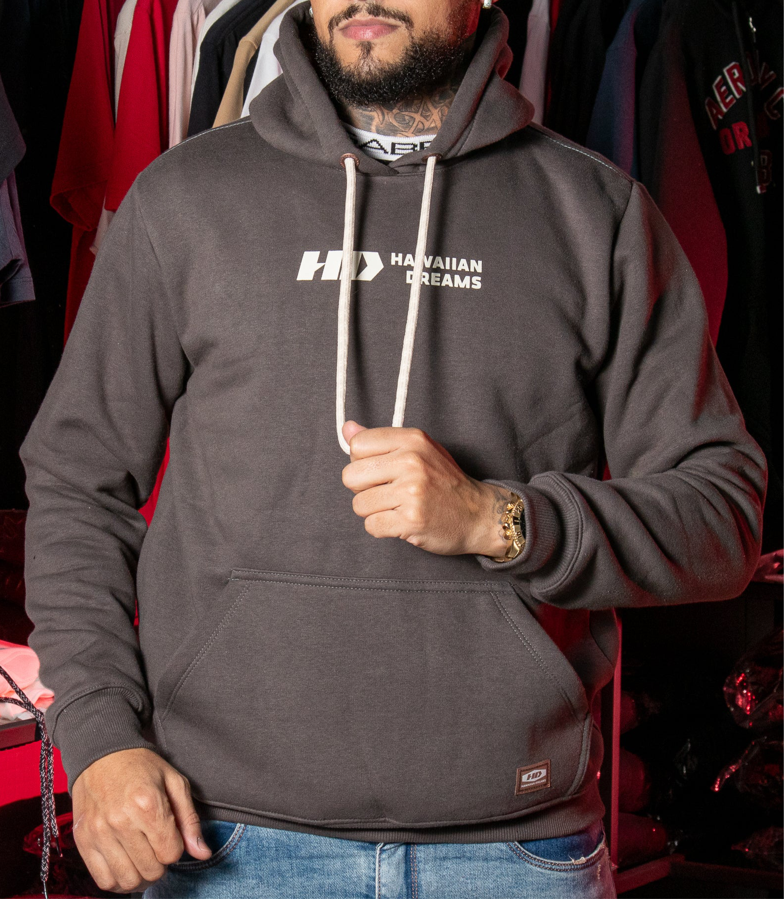 Moletom HD Canguru com Logo Clássico Grafite