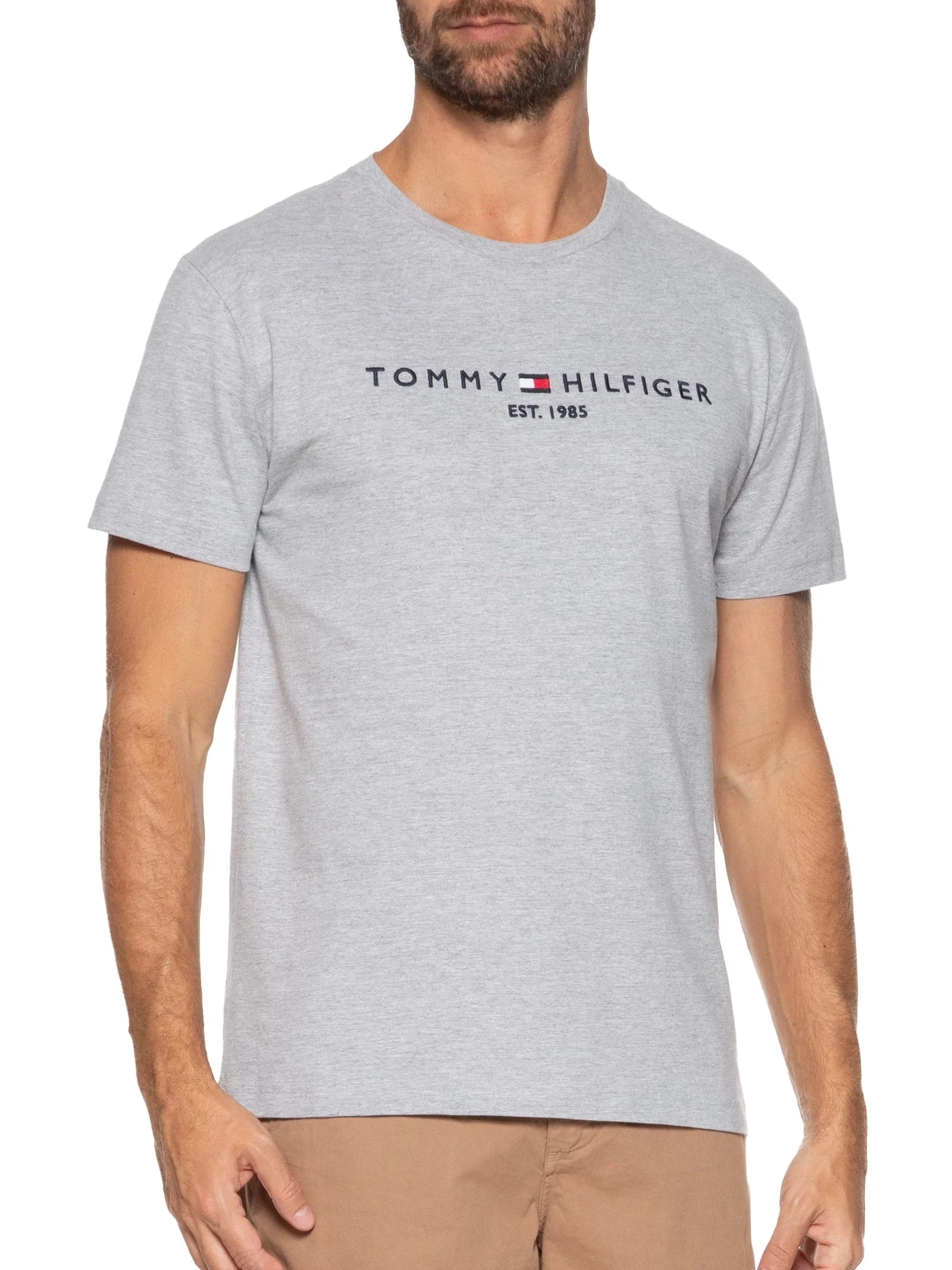 Camiseta Tommy Hilfiger Masculina Logo Core EST. 1985 Cinza Mescla