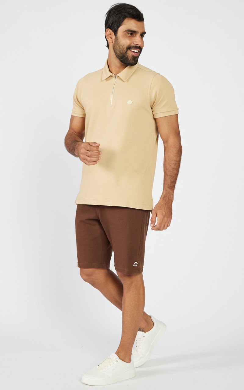 Polo Aéropostale com Zíper em Tecido Surplus - Caramelo