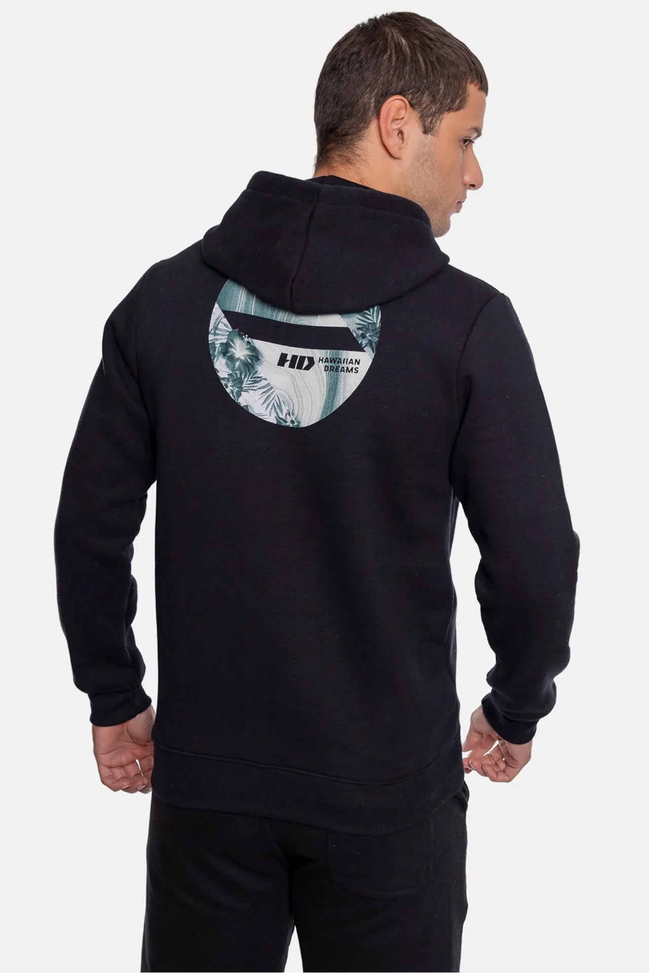 Moletom Canguru HD com Estampa Traseira "Tropical" - Preto