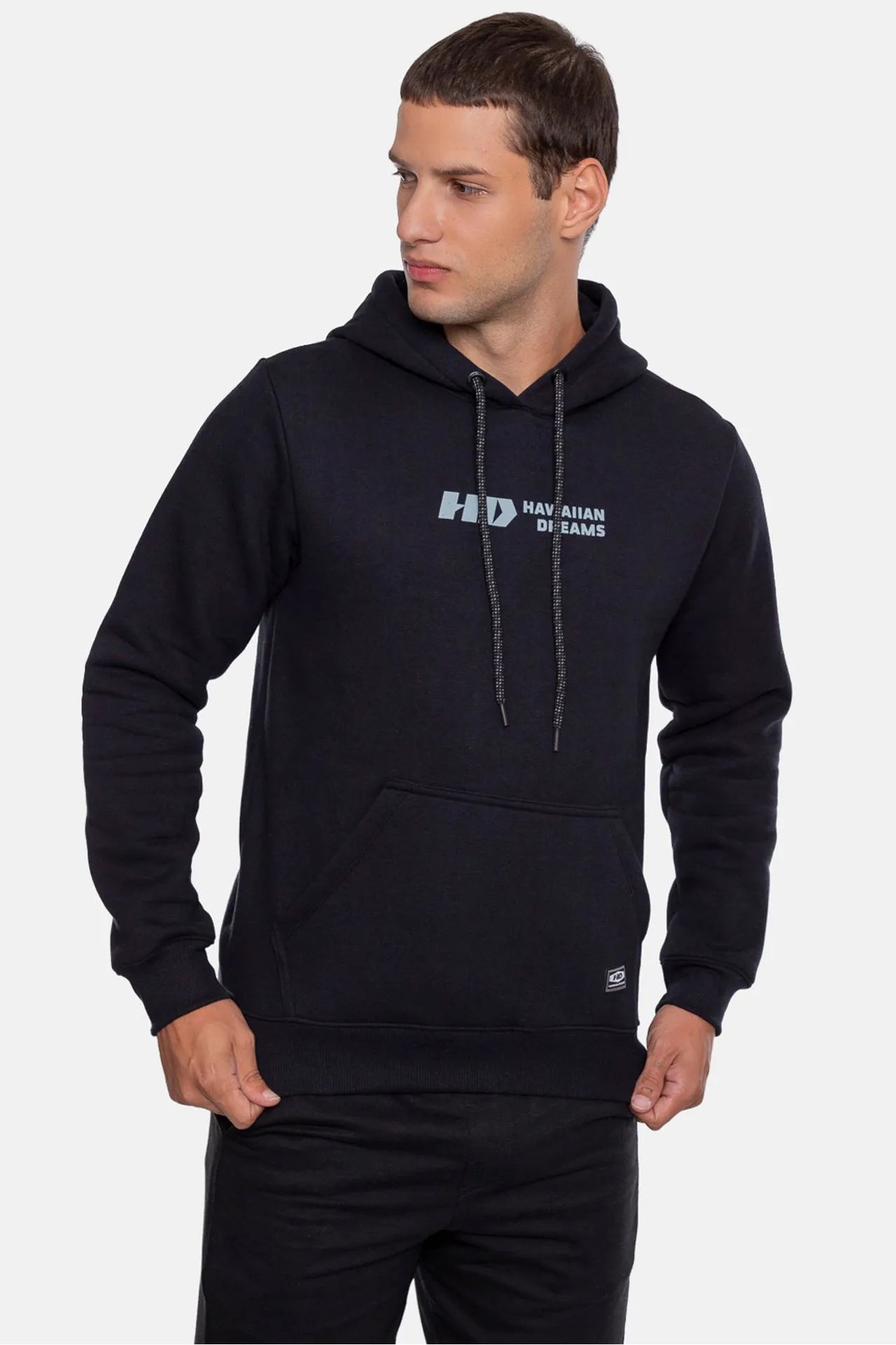 Moletom Canguru HD com Estampa Traseira "Tropical" - Preto