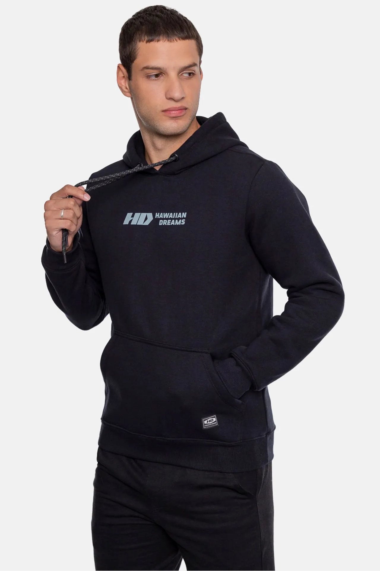 Moletom Canguru HD com Estampa Traseira "Tropical" - Preto