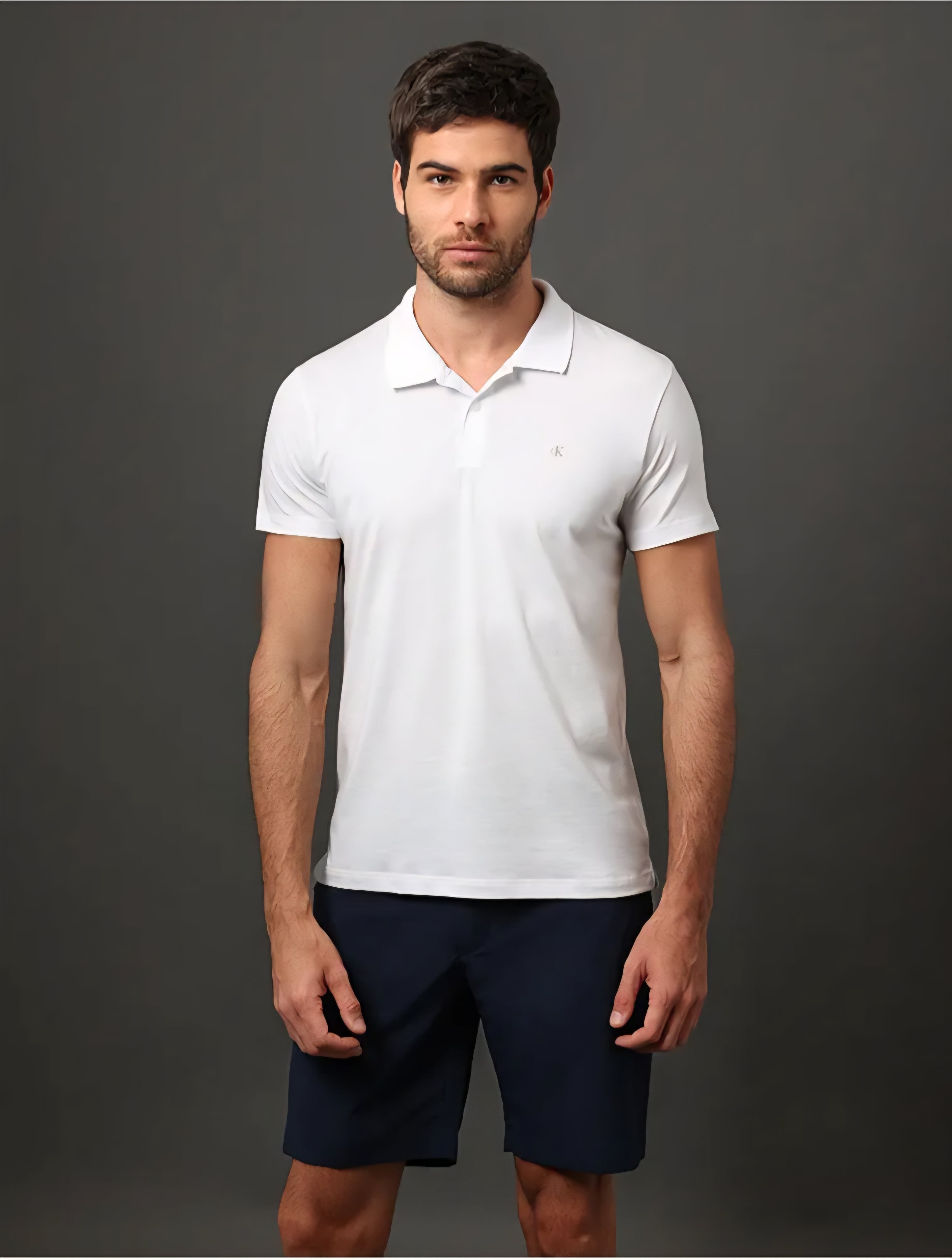 Camisa Polo Calvin Klein Masculina Básica Branca com Logo CK Minimalista