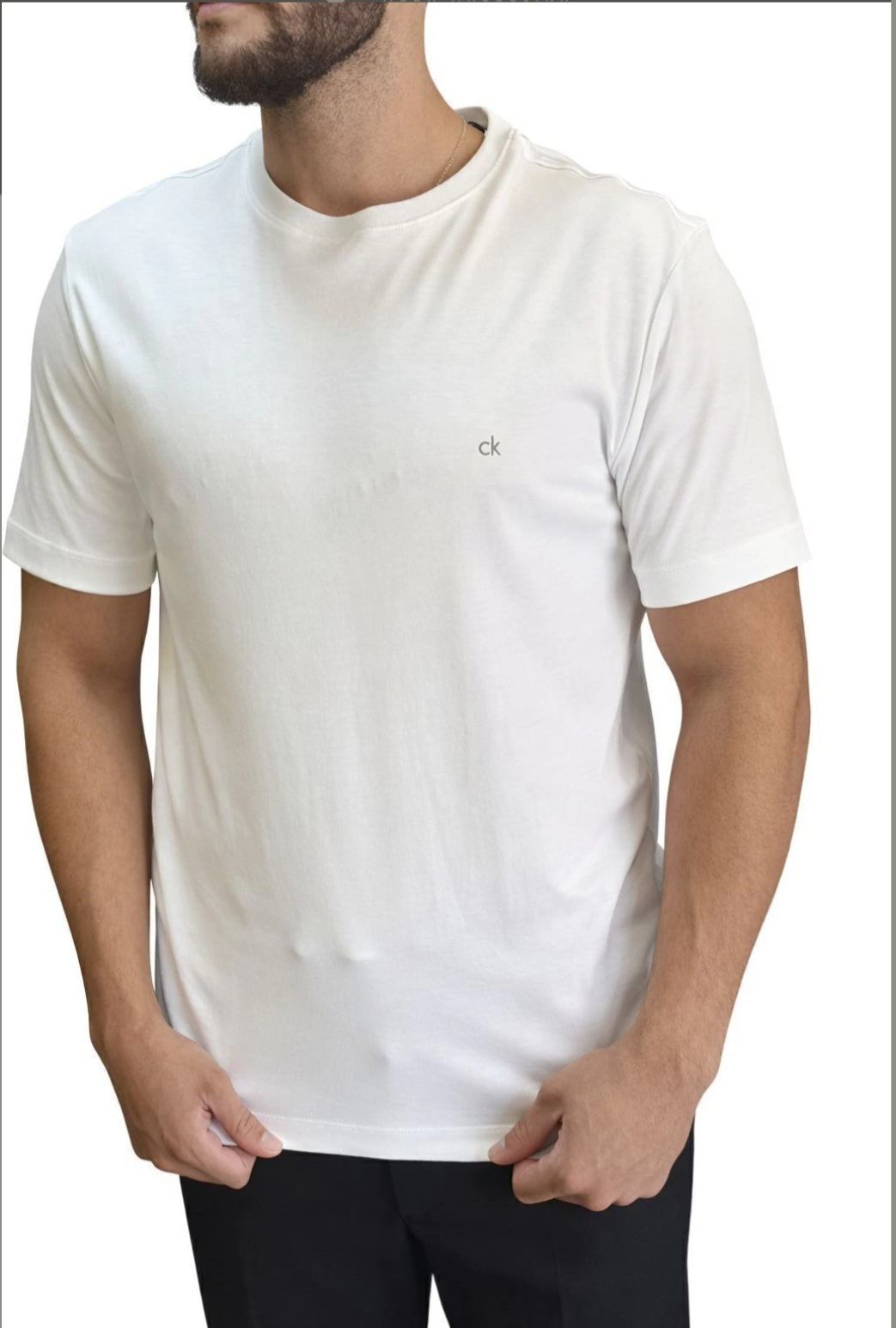 Camiseta Calvin Klein Masculina Básica Manga Curta Algodão Pima Branca