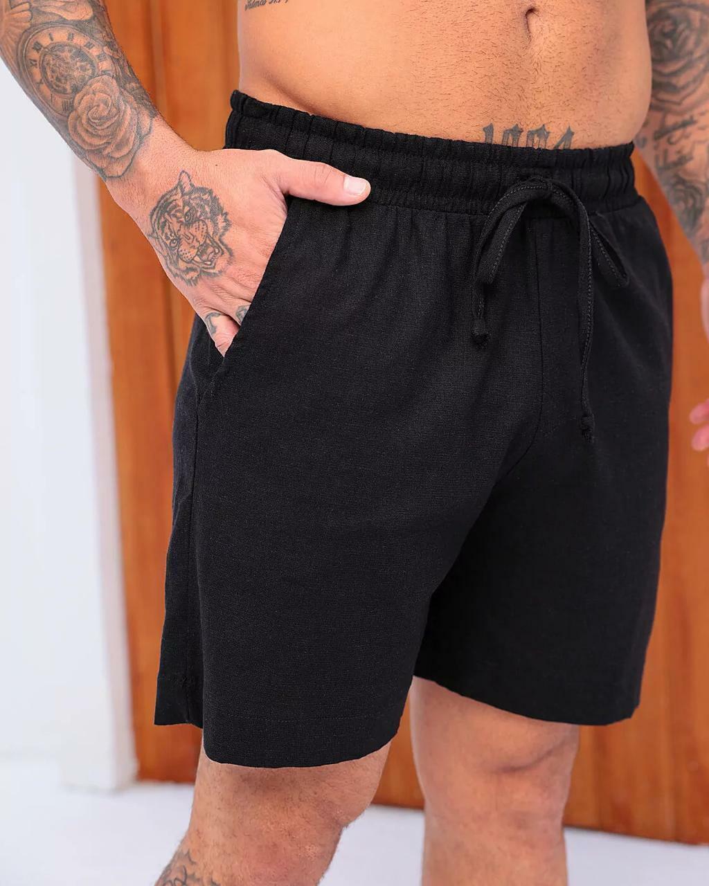 Bermuda de Linho FB com Corte de Alfaiataria - Preta