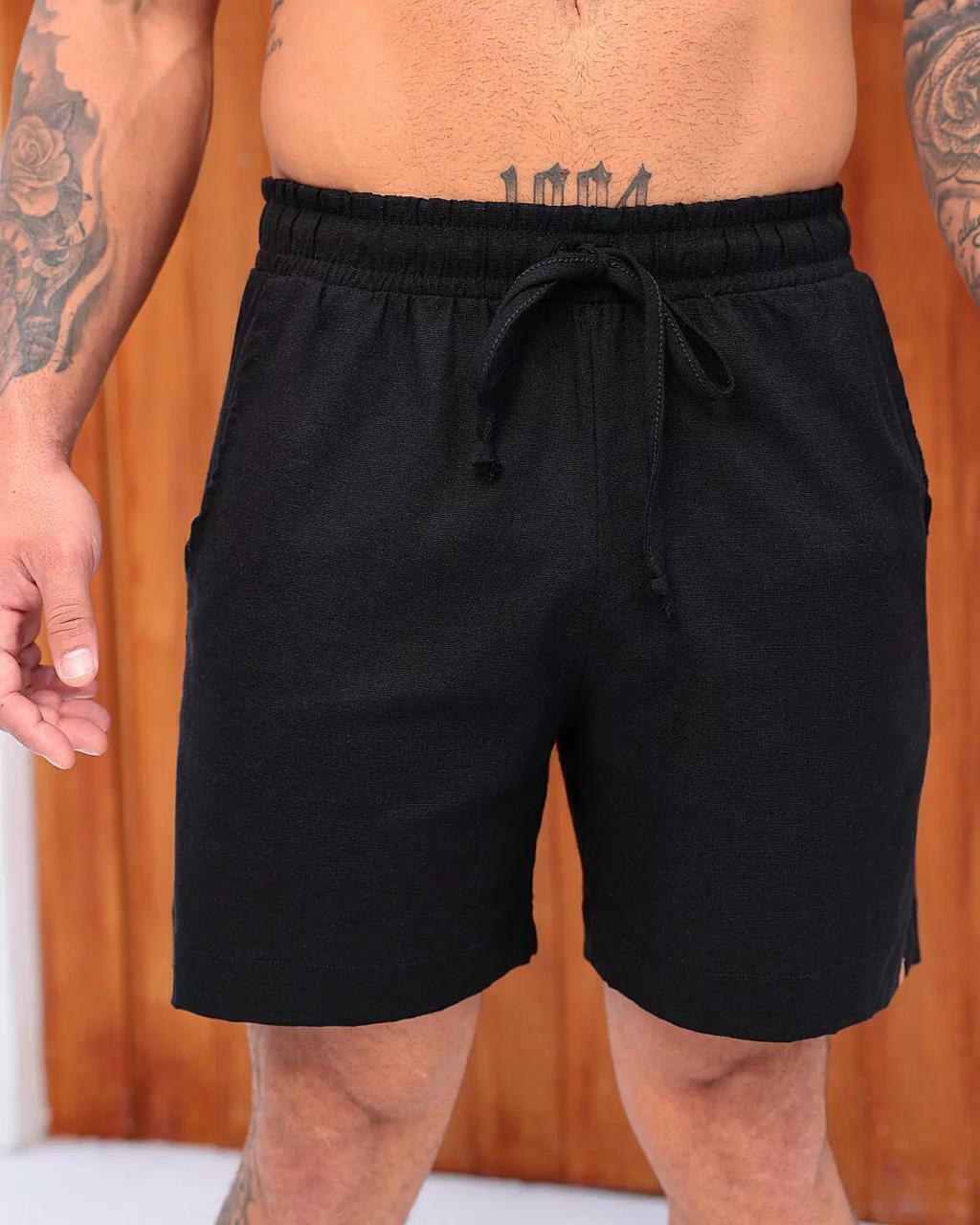 Bermuda de Linho FB com Corte de Alfaiataria - Preta