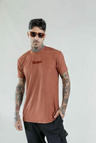 Camiseta The Hopers Slim Fit Suede Ribbed - Terracota
