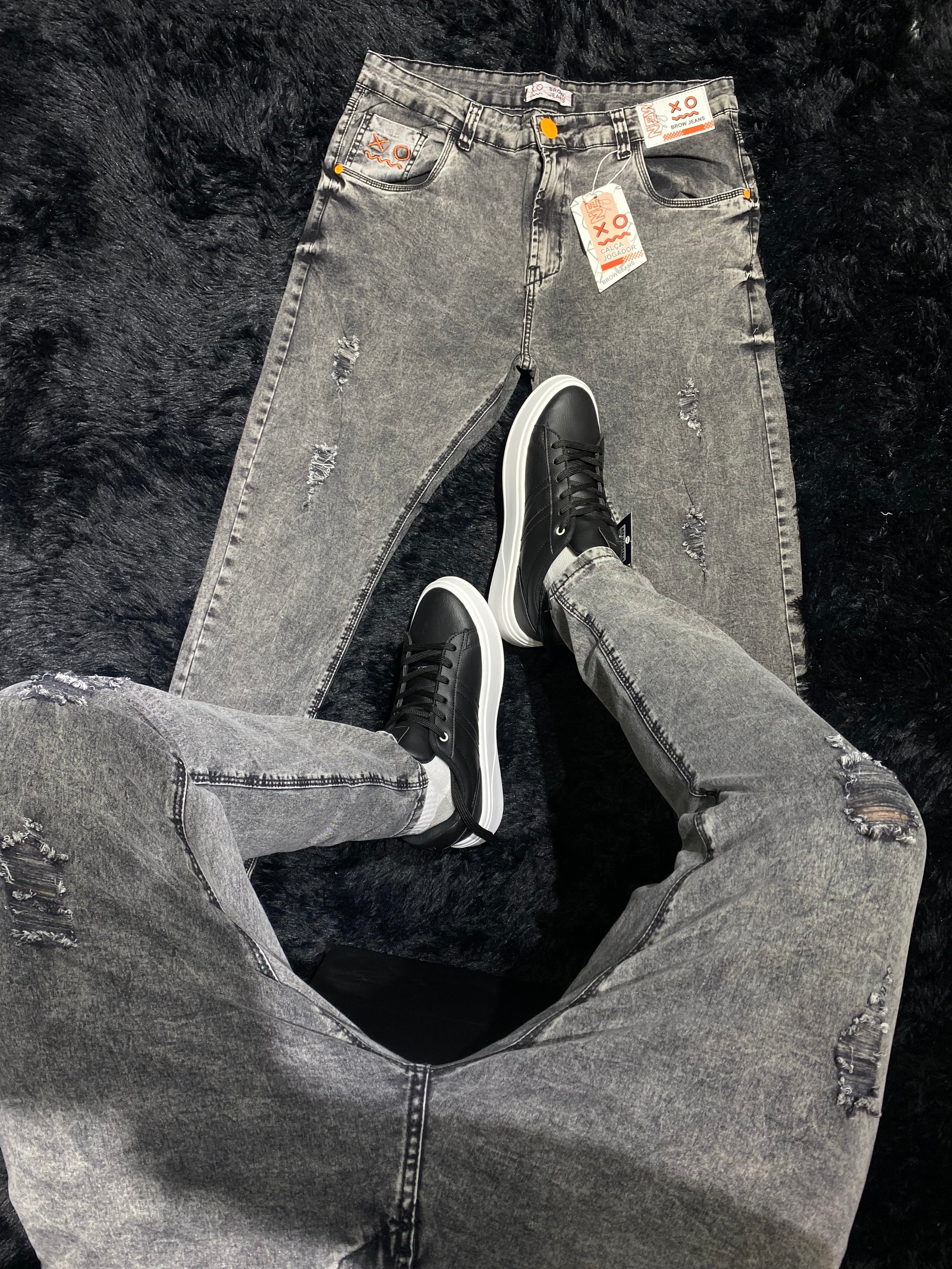 Calça Jeans jogador Preta Marmorizada