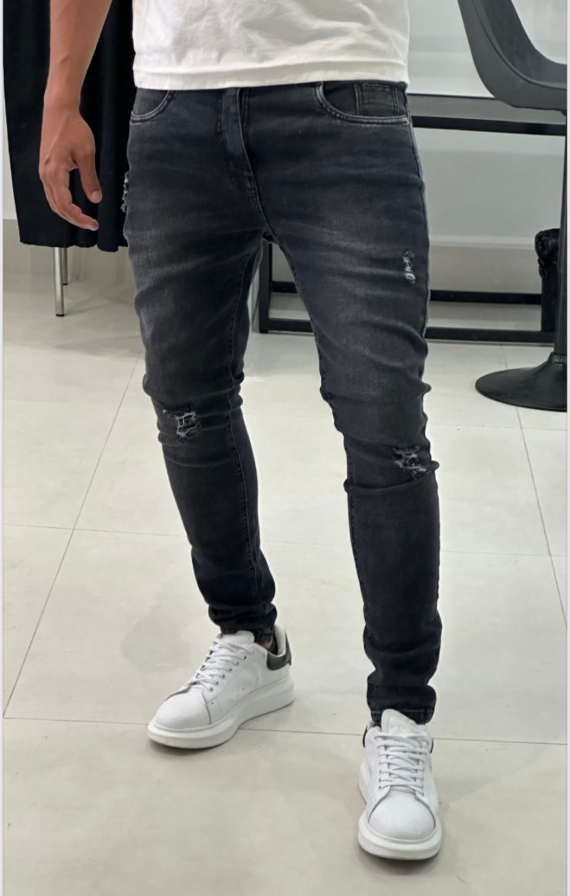 Calça Jeans Masculina Presence Skinny Black Destroyed