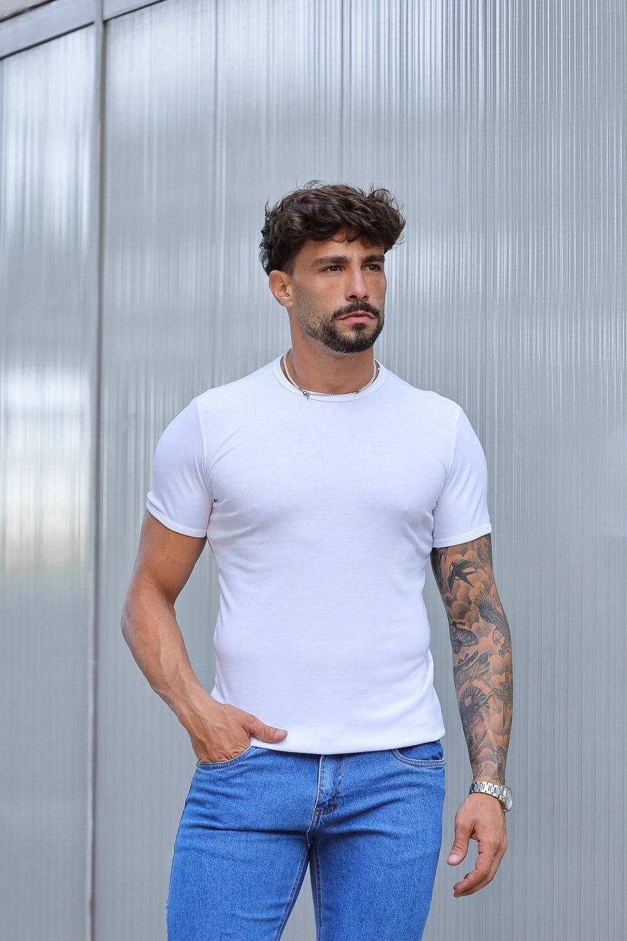 Camiseta Canelada Slim Fit Americana