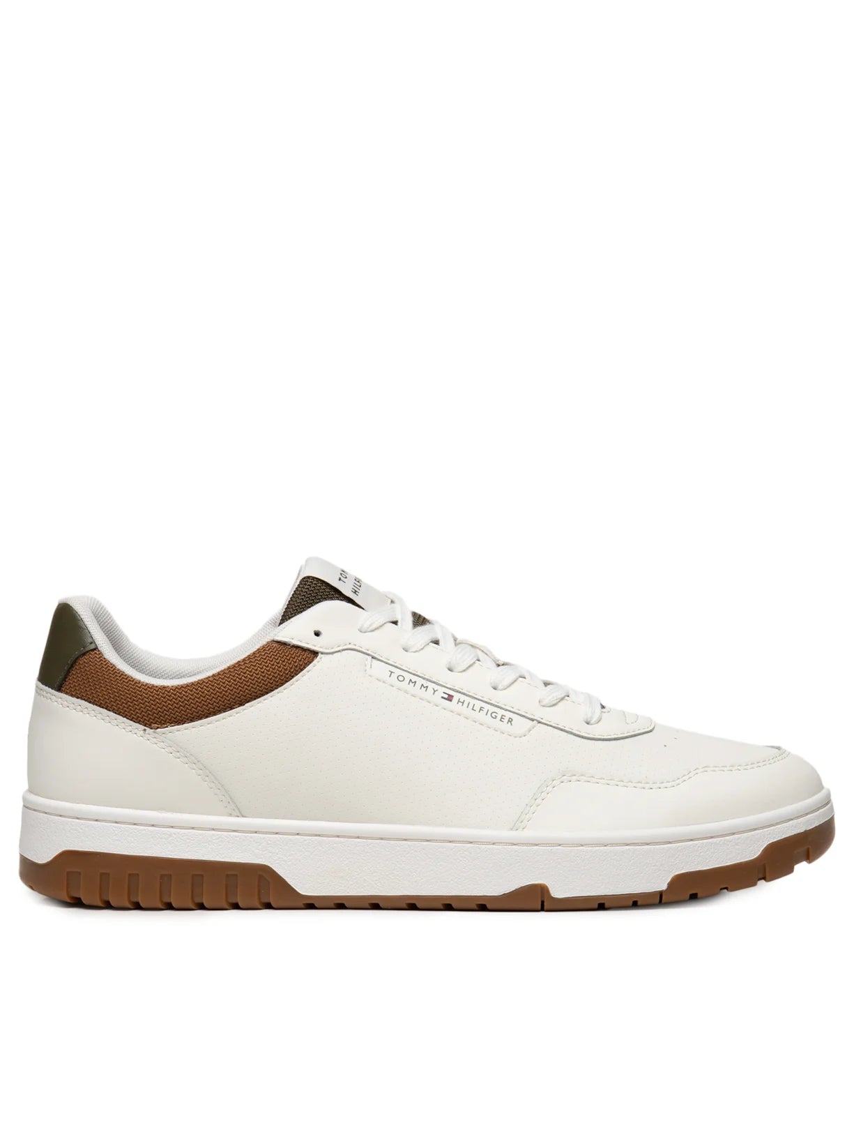 Tênis Tommy Hilfiger Masculino Court Branco com Solado Gum e Detalhes Caramelo