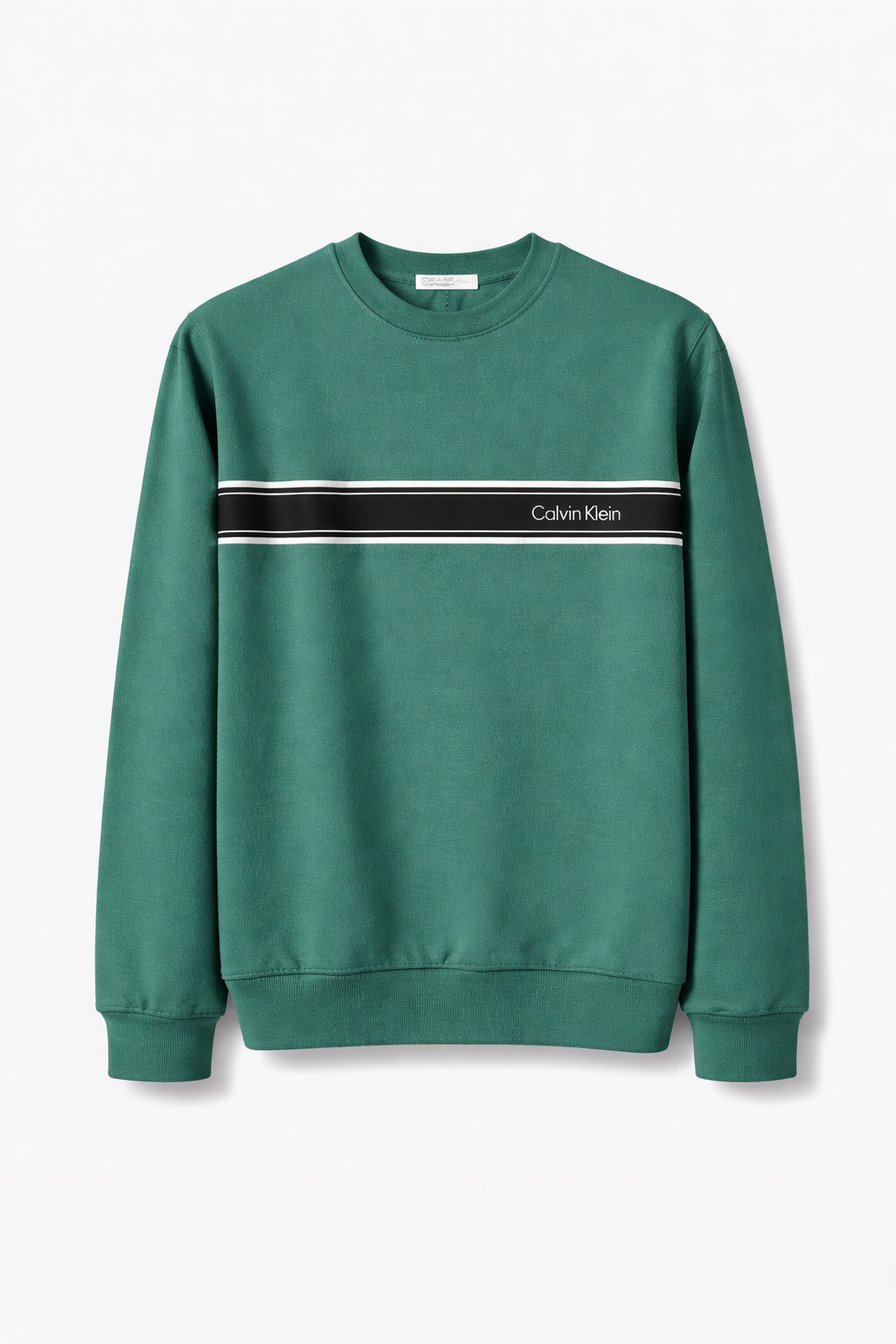 Moletom Calvin Klein Jeans Masculino Gola Careca Verde  com Faixa Logo