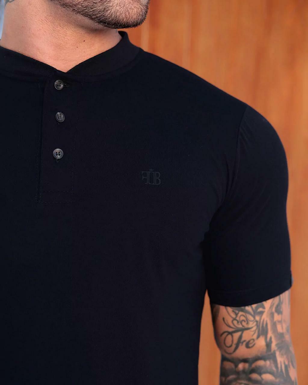 Polo FB Slim Fit com Gola Padre - Preta