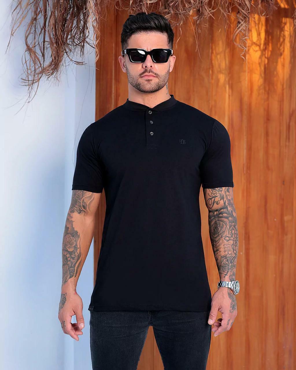 Polo FB Slim Fit com Gola Padre - Preta