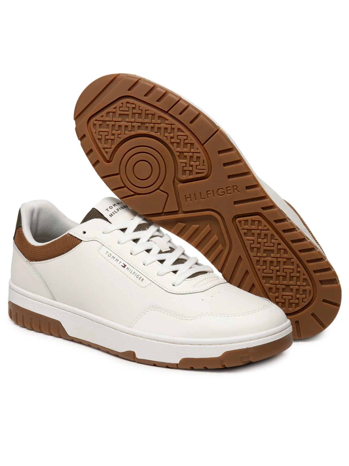 Tênis Tommy Hilfiger Masculino Court Branco com Solado Gum e Detalhes Caramelo