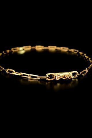 Pulseira Cadeado Alongado 3mm Fecho Bomba 3,0g Banhada A Ouro 18k