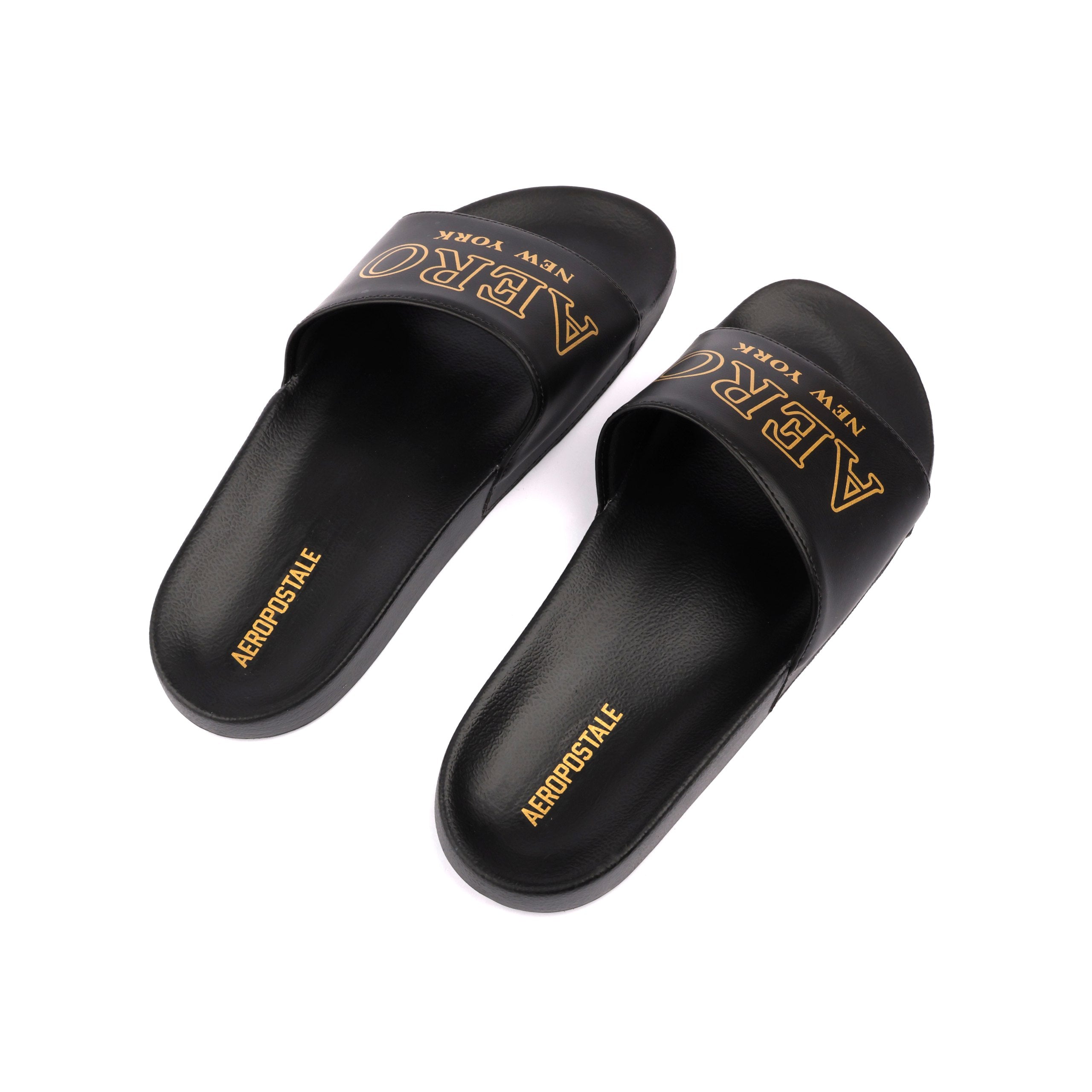 Chinelo Slide Aéropostale com Logo Dourado - Preto
