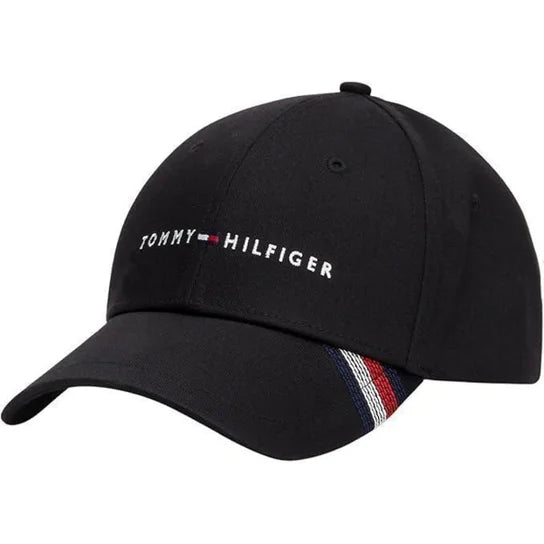 Boné Tommy Hilfiger Masculino Aba Curva Preto com Faixa Lateral