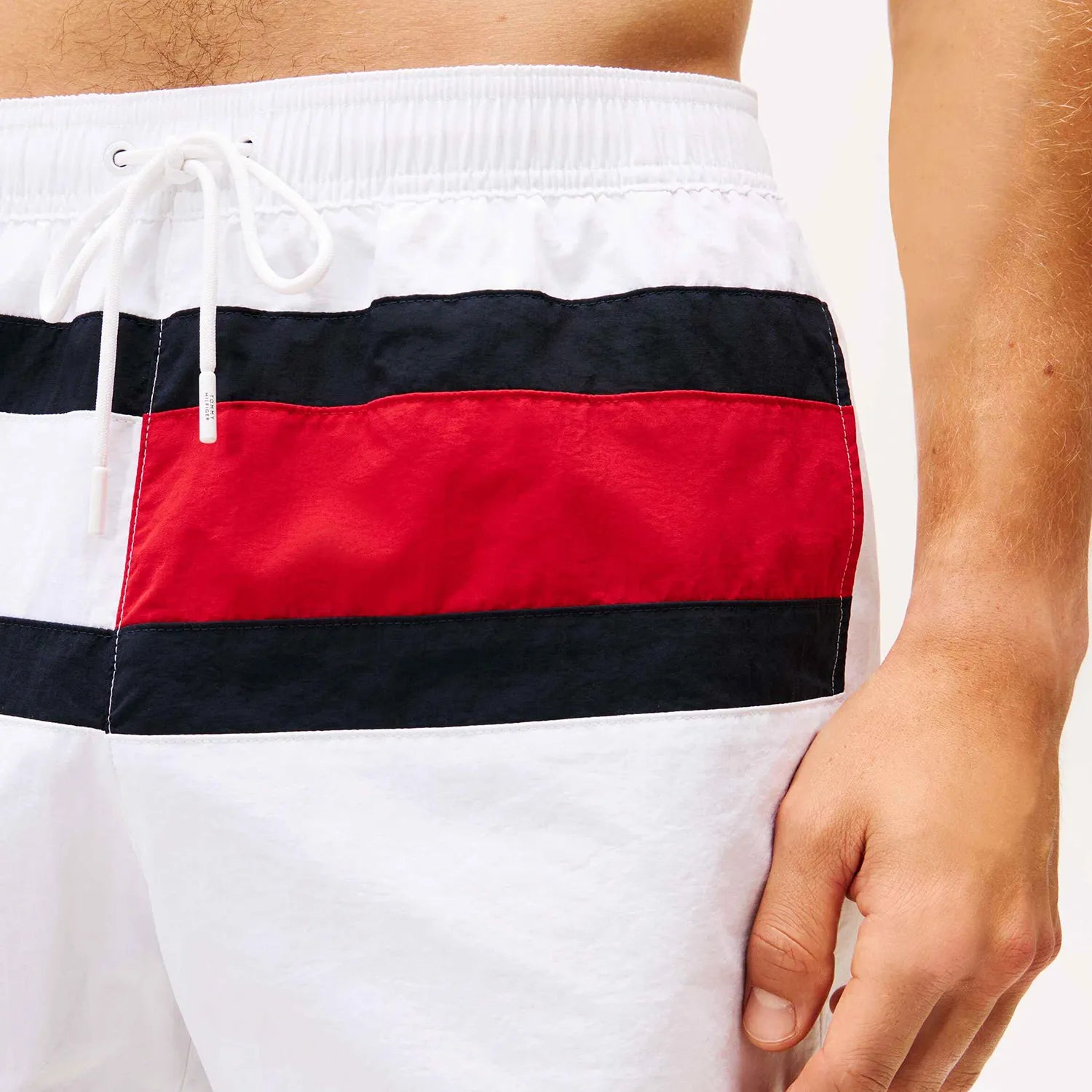 Short de Banho Tommy Hilfiger Masculino Drawstring Bandeira Branco