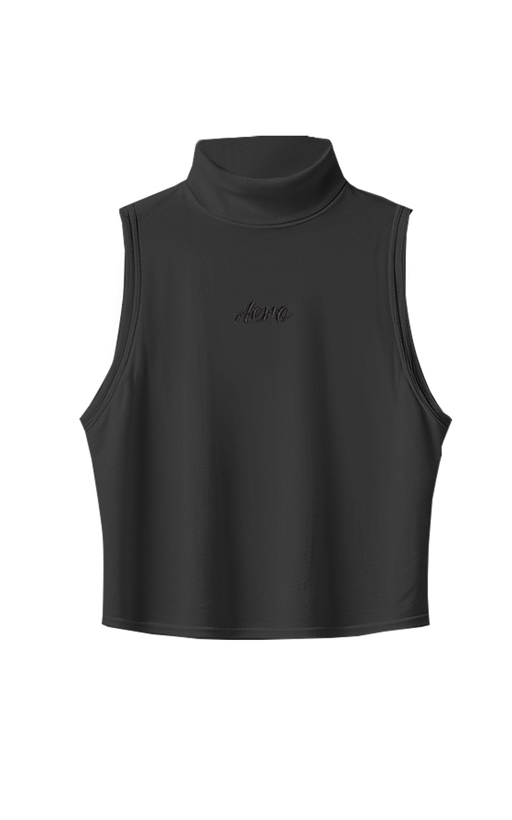 Regata Cropped Aéropostale Feminina Gola Alta com Logo Bordado Preta