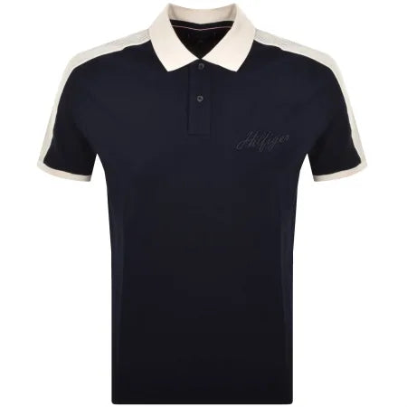 Camisa Polo Tommy Hilfiger Masculina Colorblock Navy com Logo Assinatura