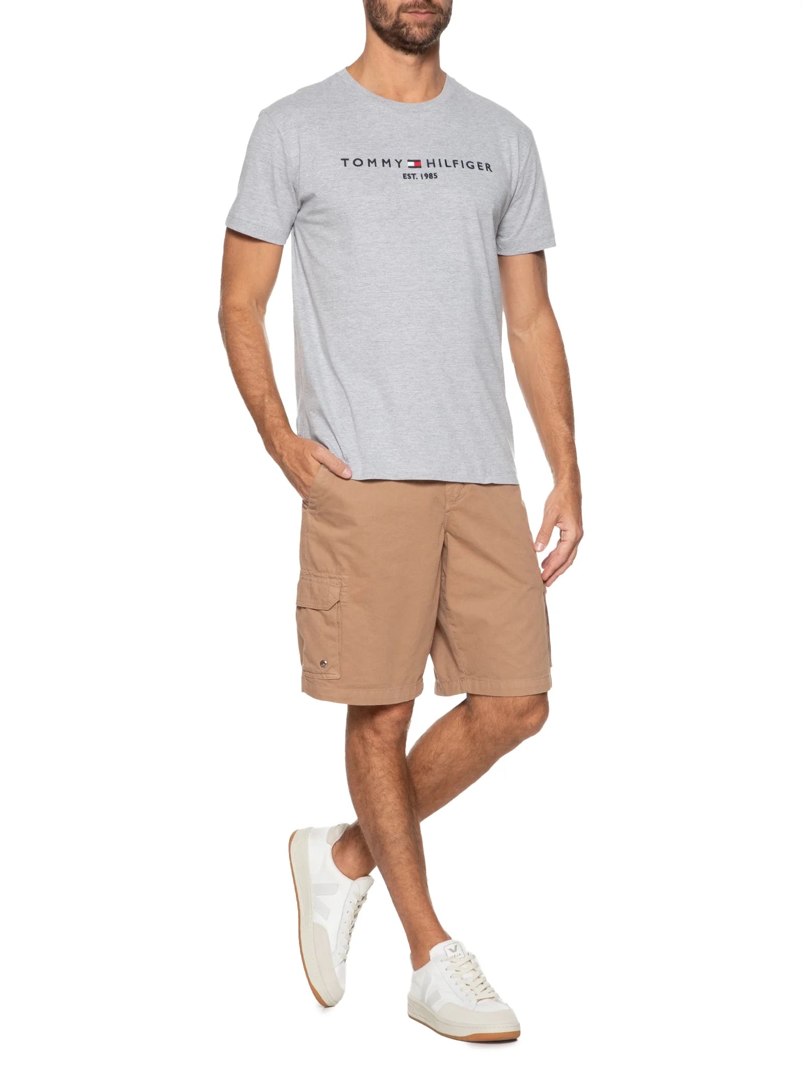 Camiseta Tommy Hilfiger Masculina Logo Core EST. 1985 Cinza Mescla