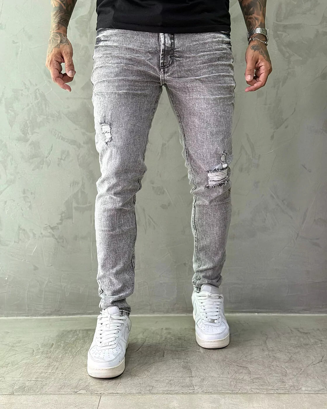 Calça Jeans Jay Jones Masculina Skinny Destroyed Estonada Cinza
