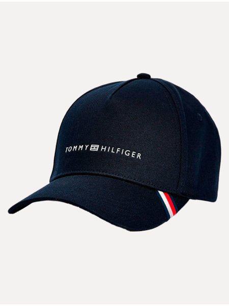 Boné Tommy Hilfiger Masculino Aba Curva Preto com Faixa Lateral