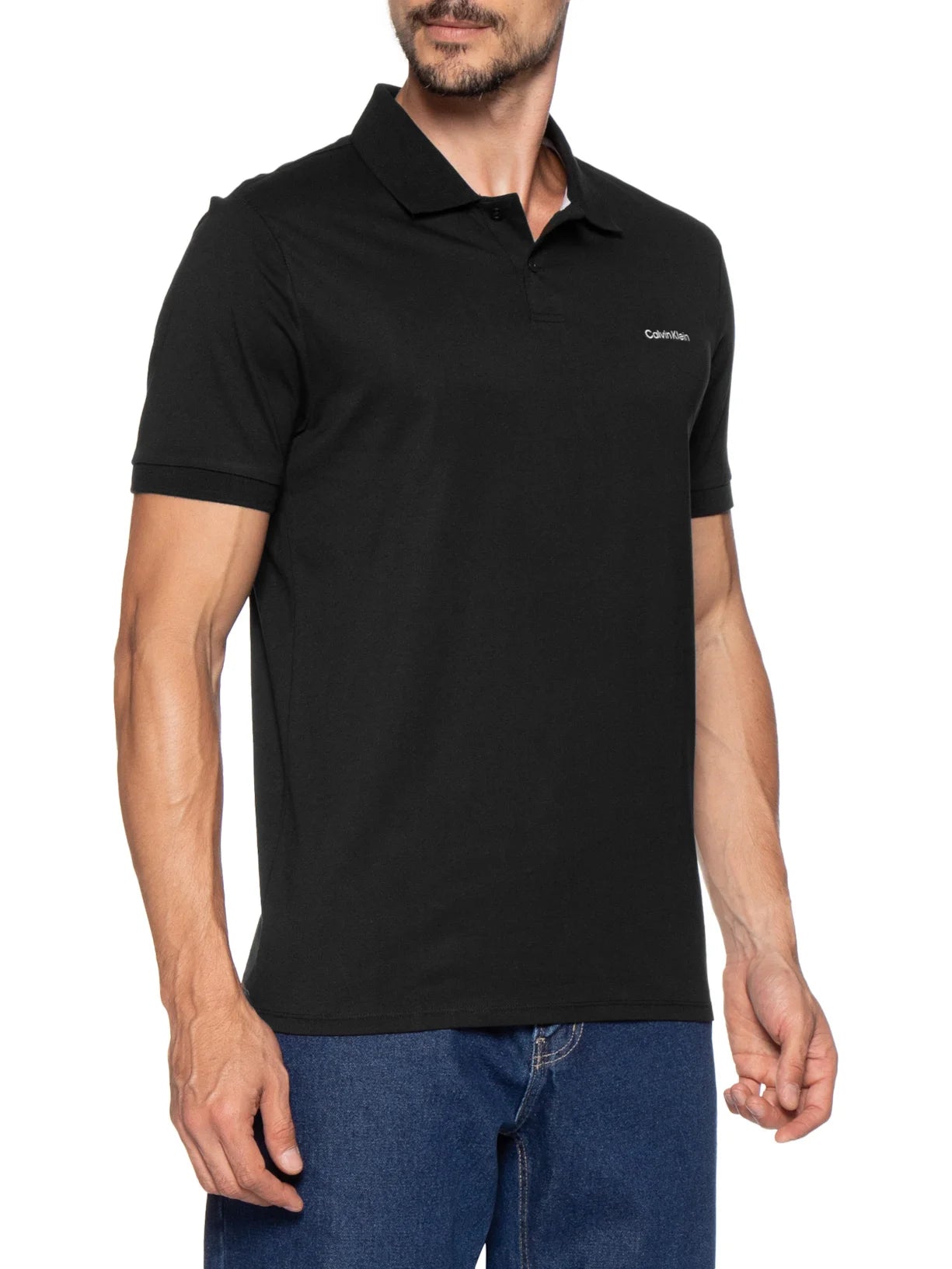 Camisa Polo Calvin Klein Masculina Básica Preta Logo Branco