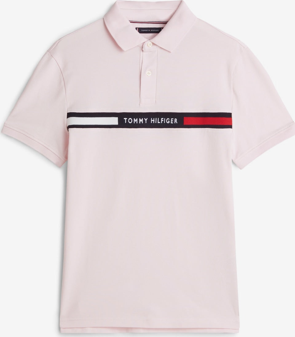 Camisa Polo Tommy Hilfiger Masculina Regular Fit com Faixa Frontal Rosa