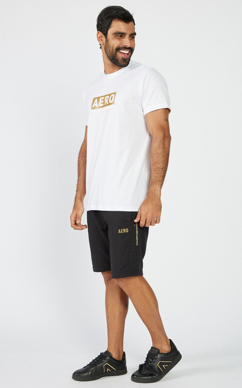 Camiseta Aéropostale com Box Logo Dourado - Branca