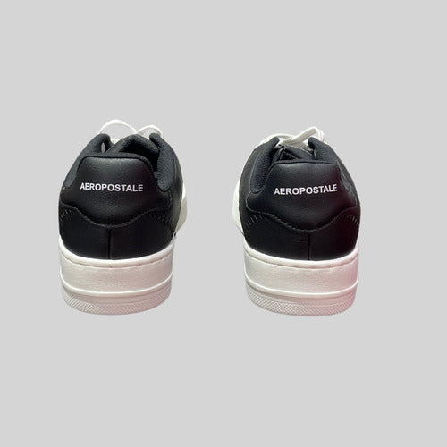 Tênis Casual Aéropostale Court A87 com Cadarço Branco e Logo Traseiro - Preto e Branco