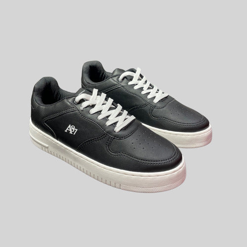 Tênis Casual Aéropostale Court A87 com Cadarço Branco e Logo Traseiro - Preto e Branco