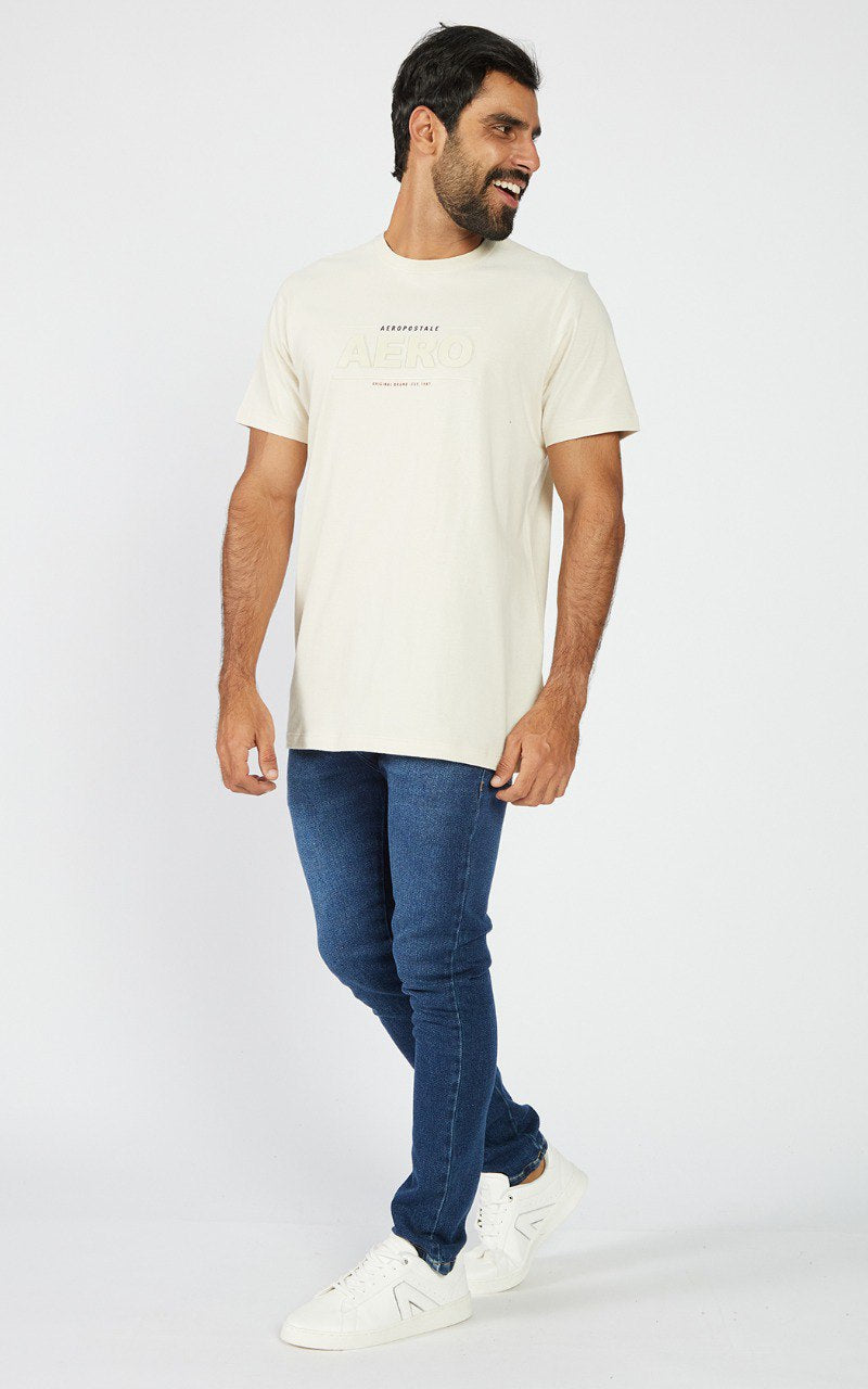 Camiseta Aéropostale de Malha Peletizada com Estampa Emborrachada - Off White