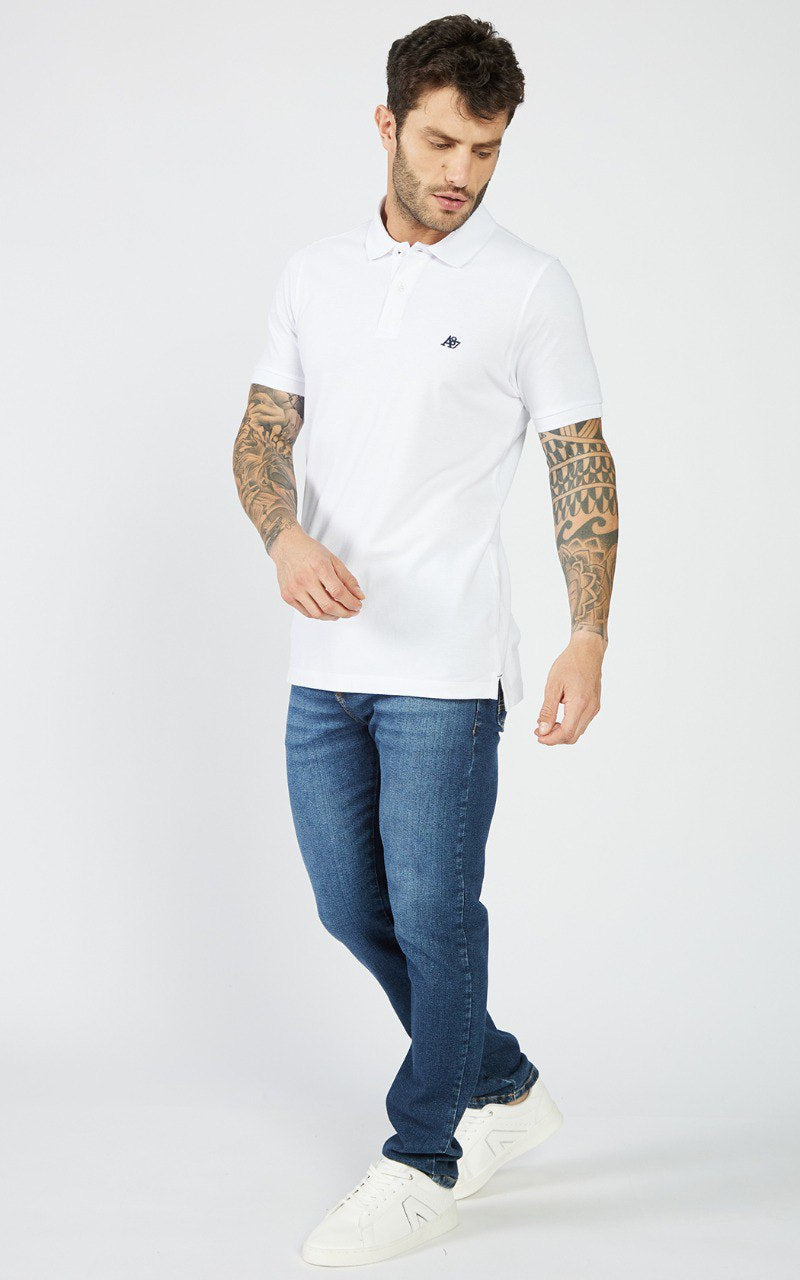 Polo Aéropostale Slim Fit em Piqué com Logo A87 - Branca
