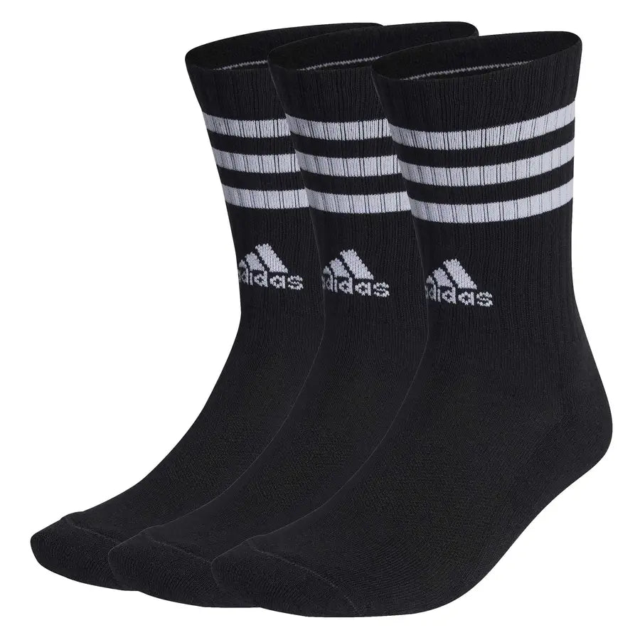 Kit 3 Pares de Meias Adidas Cano Médio 3-Stripes Cushioned - Preta