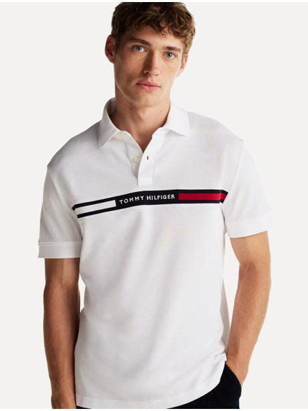 Polo Tommy Hilfiger com Faixa Frontal - Branca Regular-  2025