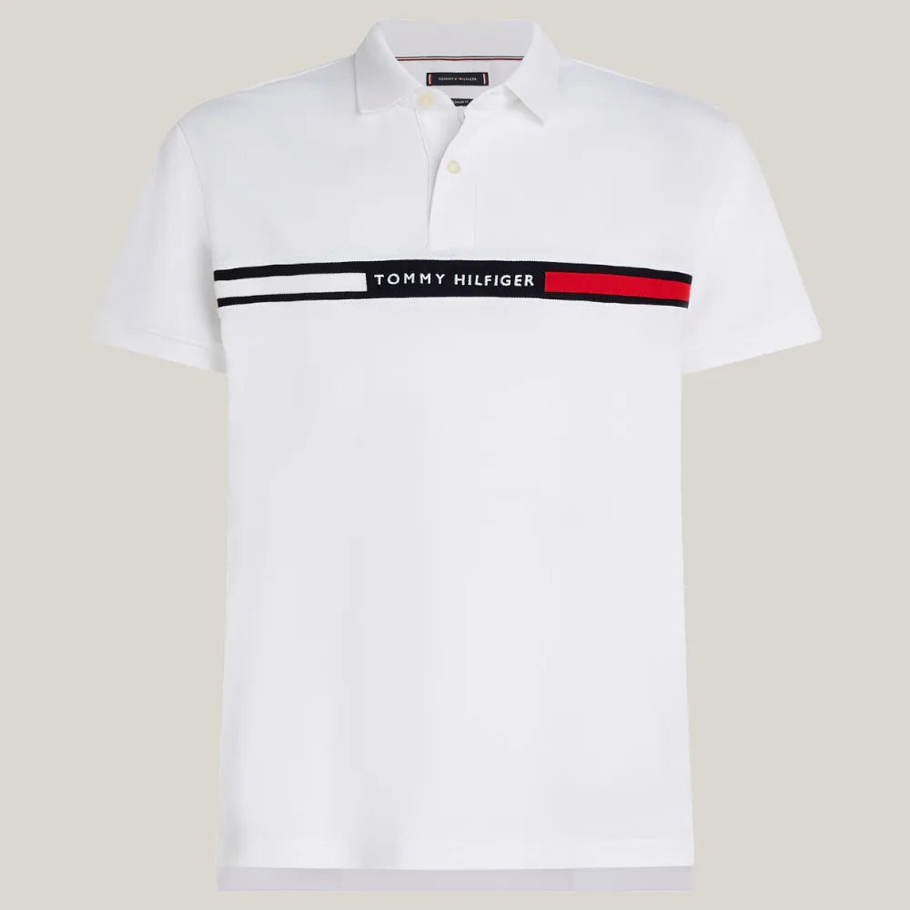 Polo Tommy Hilfiger com Faixa Frontal - Branca Regular-  2025