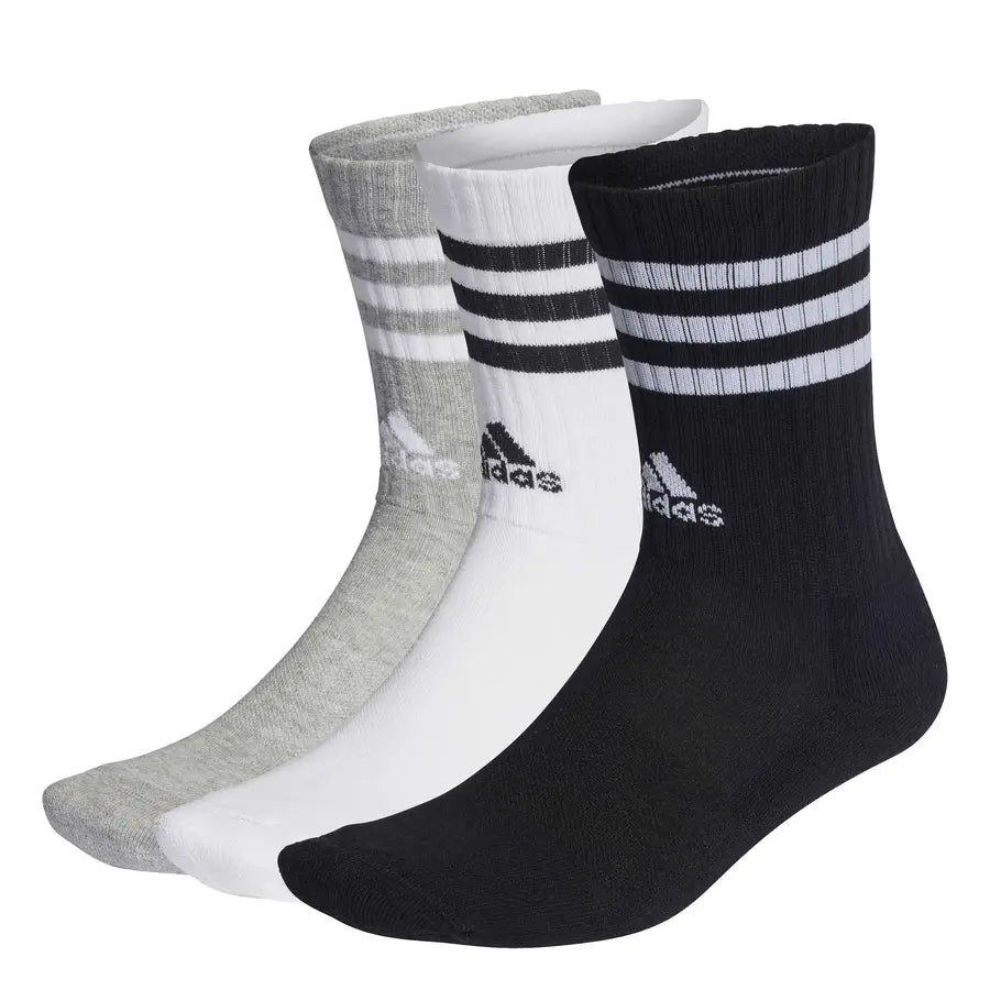 Kit 3 Pares de Meias Adidas Cano Médio 3-Stripes Cushioned - Cores Variadas