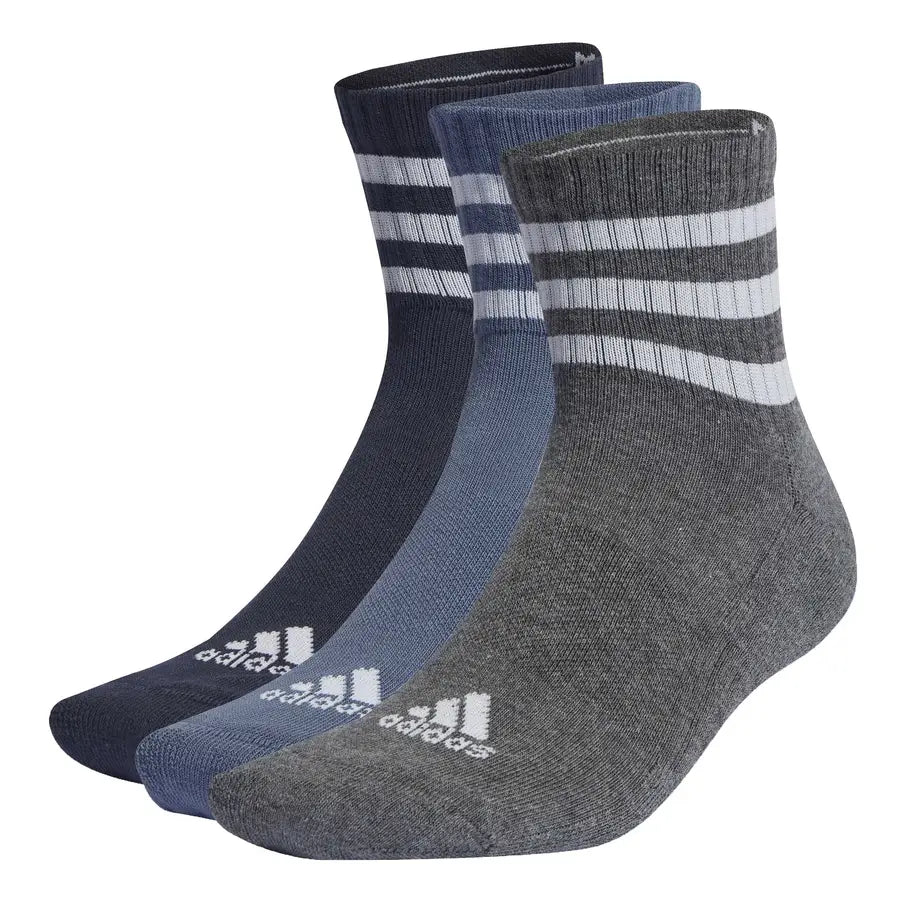 Kit 3 Pares de Meias Adidas Cano Médio 3-Stripes - Cores Variadas
