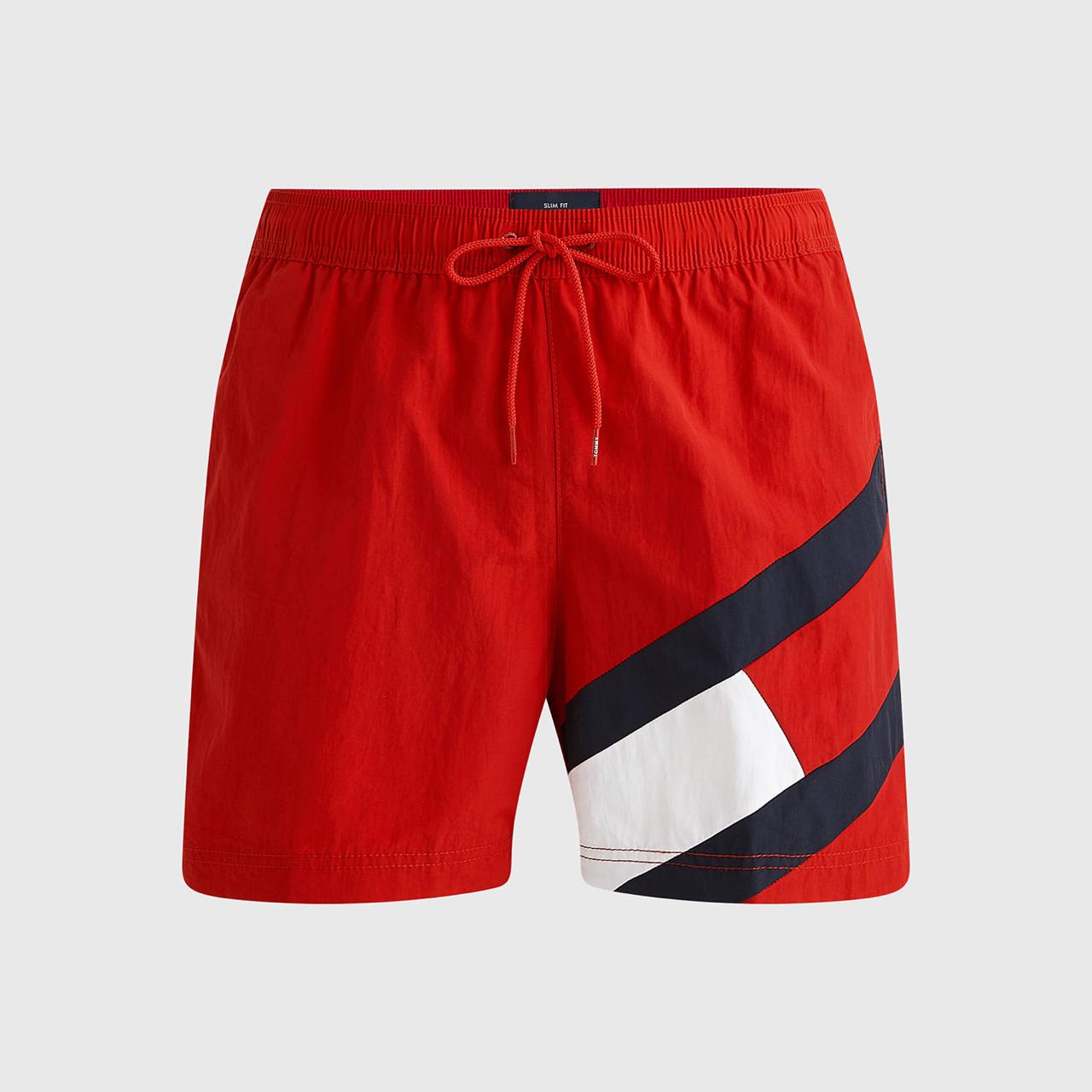 Shorts de Banho Tommy Hilfiger com Bandeira Lateral Vermelho